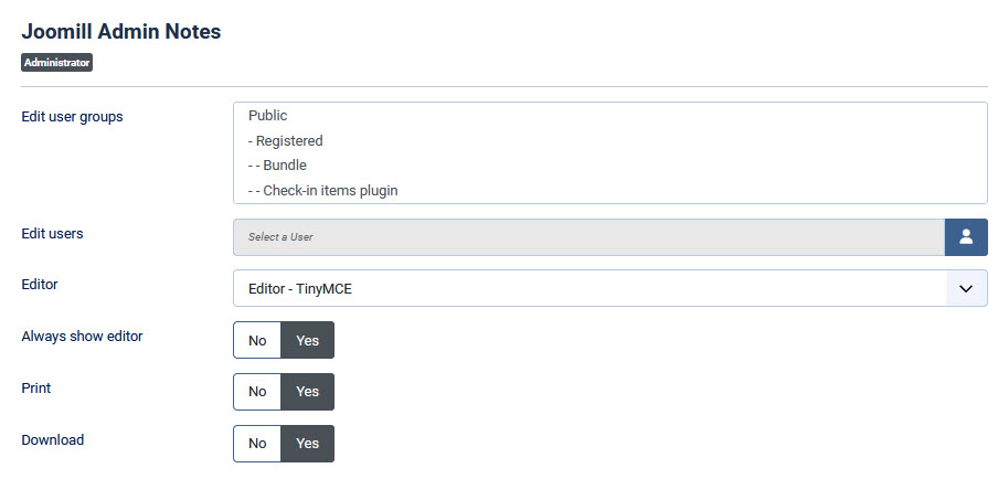 admin notes options