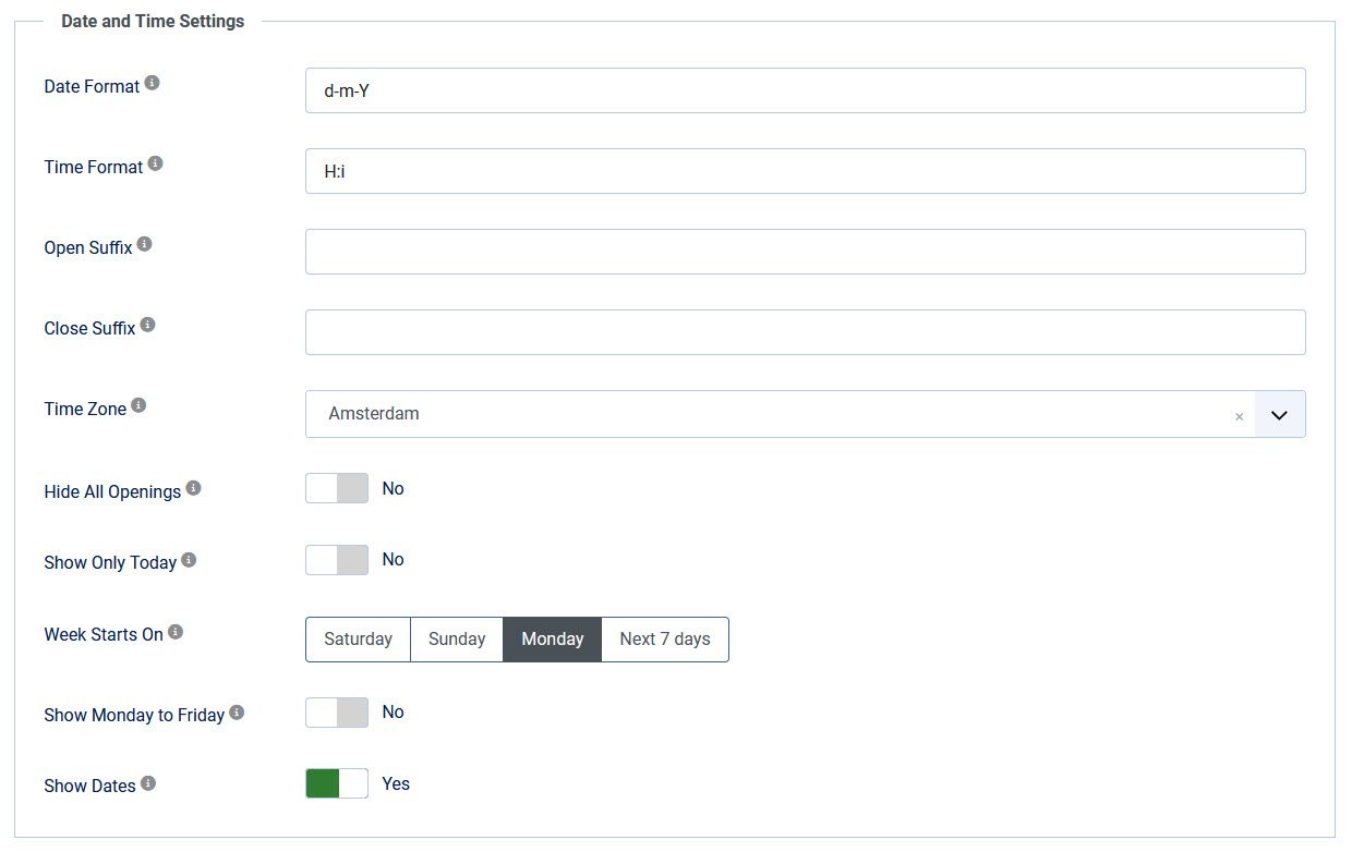 datetime settings
