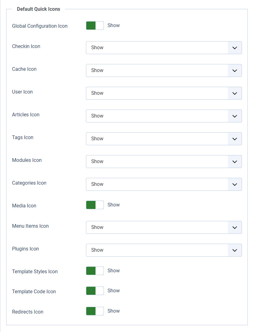 Default Quick icons